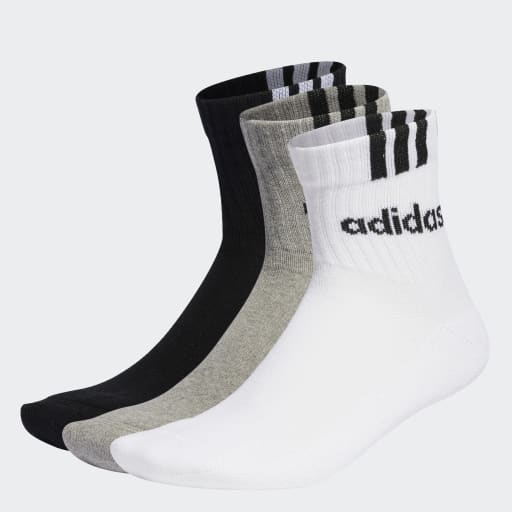 3-STRIPES LINEAR HALF-CREW CUSHIONED SOCKS 3 PAIRS - Grey