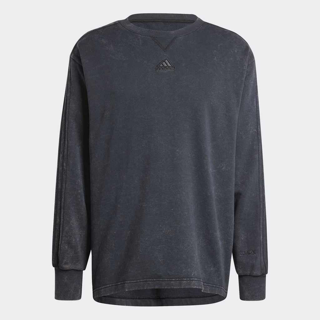 ALL SZN FRENCH TERRY 3 STRIPES GARMENT WASH CREW  - Black