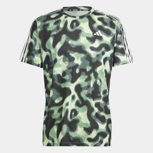 OWN THE RUN 3 STRIPES ALLOVER PRINT T - Semi Green Spark