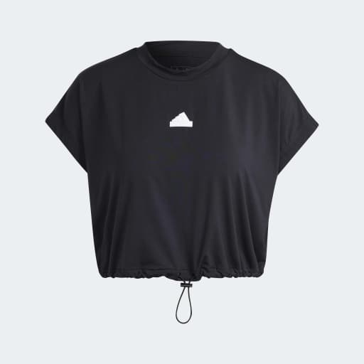CITY ESCAPE CROPPED T-SHIRT WITH BUNGEE CORD - Black