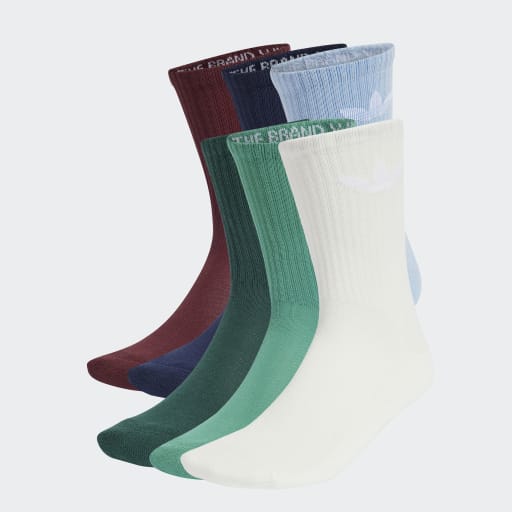 TREFOIL CUSHION CREW SOCKS 6 PAIRS - Off White / Semi Court Green / Collegiate Green