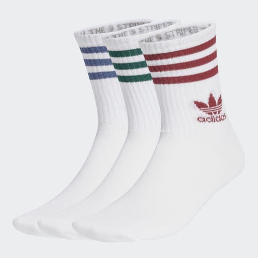 MID CUT CREW SOCKS 3 PAIRS - White / Preloved Ruby / Preloved Ink / Collegiate Green