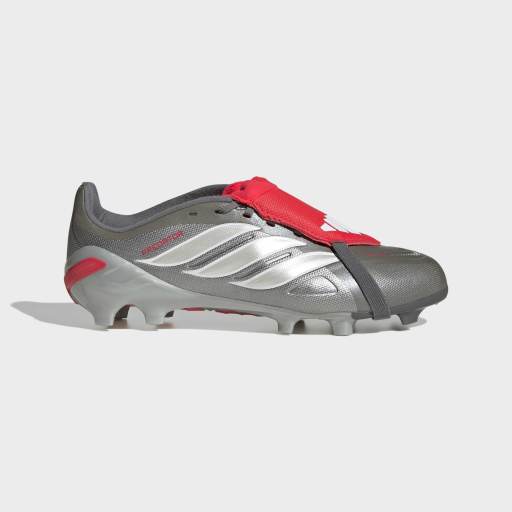 PREDATOR LEAGUE FOLD-OVER TONGUE FIRM GROUND FOOTBALL BOOTS KIDS - Iron Metallic / Zero Metalic / Lucid Red