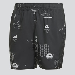SHORT LENGTH GRAPHIC REVERSIBLE SWIM SHORTS - Black / White
