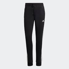 ESSENTIALS 3-STRIPES FRENCH TERRY CUFFED JOGGERS - Black / White