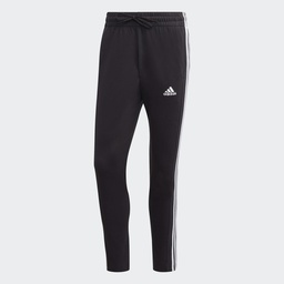 ESSENTIALS SINGLE JERSEY TAPERED OPEN HEM 3-STRIPES JOGGERS - Black / White