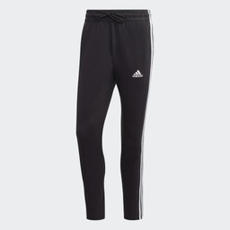 ESSENTIALS SINGLE JERSEY TAPERED OPEN HEM 3-STRIPES JOGGERS - Black / White