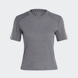TRAIN ESSENTIALS TRAIN COTTON 3-STRIPES CROP T-SHIRT - Dark Grey Heather / White