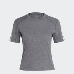 TRAIN ESSENTIALS TRAIN COTTON 3-STRIPES CROP T-SHIRT - Dark Grey Heather / White