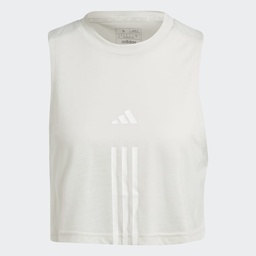 TRAIN ESSENTIALS TRAIN COTTON 3-STRIPES CROP TANK TOP - Orbit Grey / White