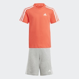 ESSENTIALS 3-STRIPES TEE AND SHORTS SET - Red