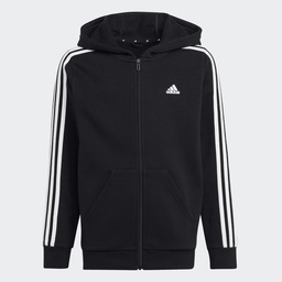 ESSENTIALS 3-STRIPES FLEECE FULL-ZIP HOODIE - Black / White