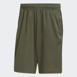 TRAIN ESSENTIALS PIQUÉ 3-STRIPES TRAINING SHORTS - Shadow Olive / Black