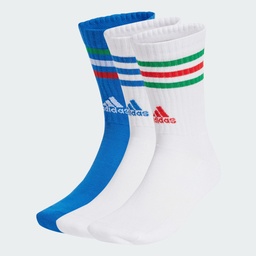 3-STRIPES CUSHIONED CREW SOCKS 3 PAIRS - White / Blue / White