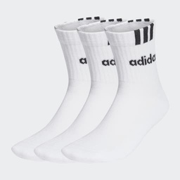 3-STRIPES LINEAR HALF-CREW CUSHIONED SOCKS 3 PAIRS - White / Black